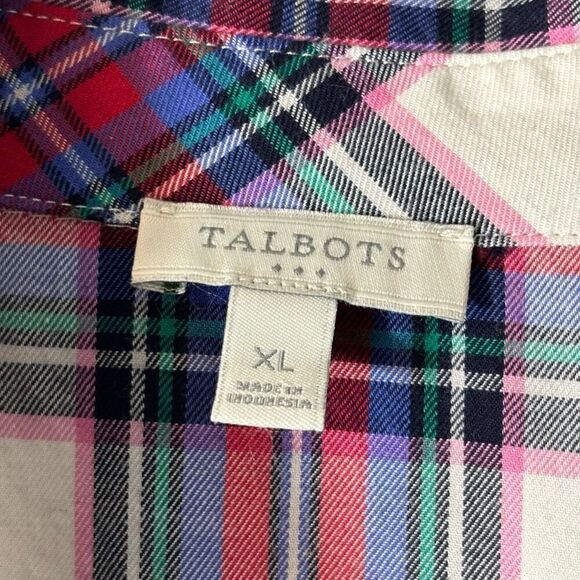 Talbots cotton plaid red, blue, green, white button up shirt XL - Picture 7 of 10